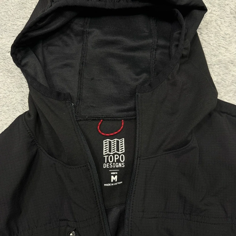Topo Designs Jacket Mens M Medium Black Hooded Windbreaker Full Zip  Outdoor